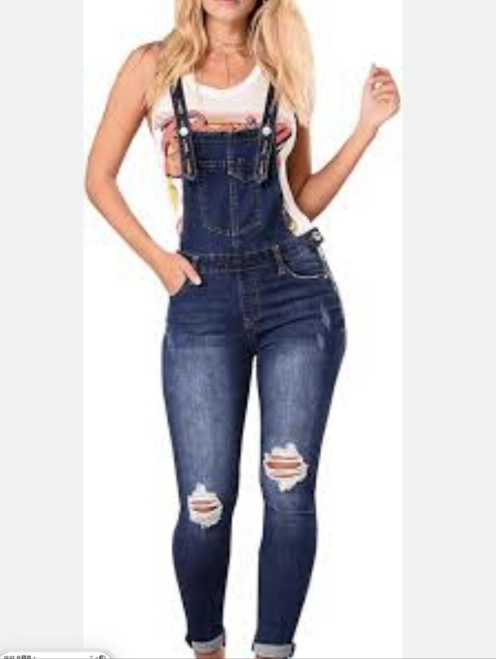 Harper Dark Blue Ripped Denim Overalls